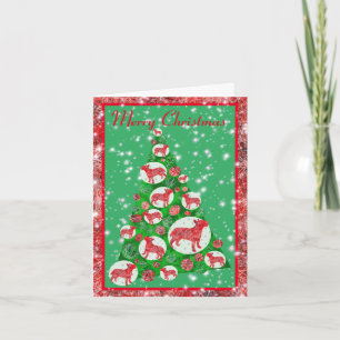 Cartão Enfeites de Natal Cachorro Bull Terrier Árvore de 