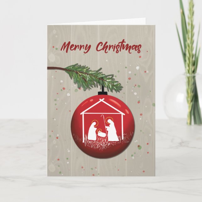 Cartão Enfeites de natal com o Manger (Frente)