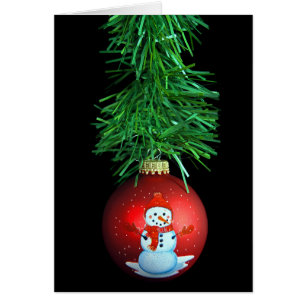 Cartão enfeites de natal de boneco de neve com terra verd