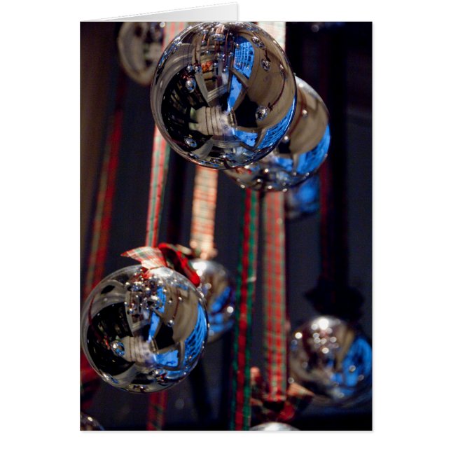 Cartão Enfeites de natal de prata reflexiva (Frente)