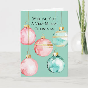 Cartão Enfeites de natal Dourados Cor-de-Rosa Chic Mint