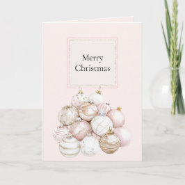 Cartão Enfeites de Natal Rosa Bege Branco Champanhe