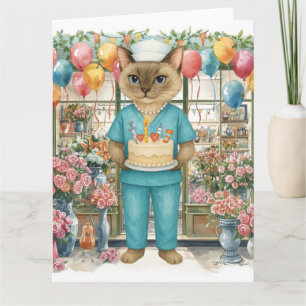 Cartão Enfermeira Bagas de Festa de aniversário de gato e