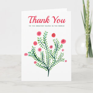 Cartão Enfermeira Obrigado Watercolor Floral