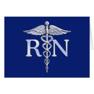 Cartão Enfermeira registrada RN Silver Caduceus Marinho B