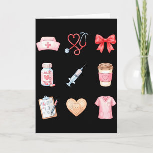 Cartão Enfermeira Rosa Stethoscope Valentine Roupa de Tra