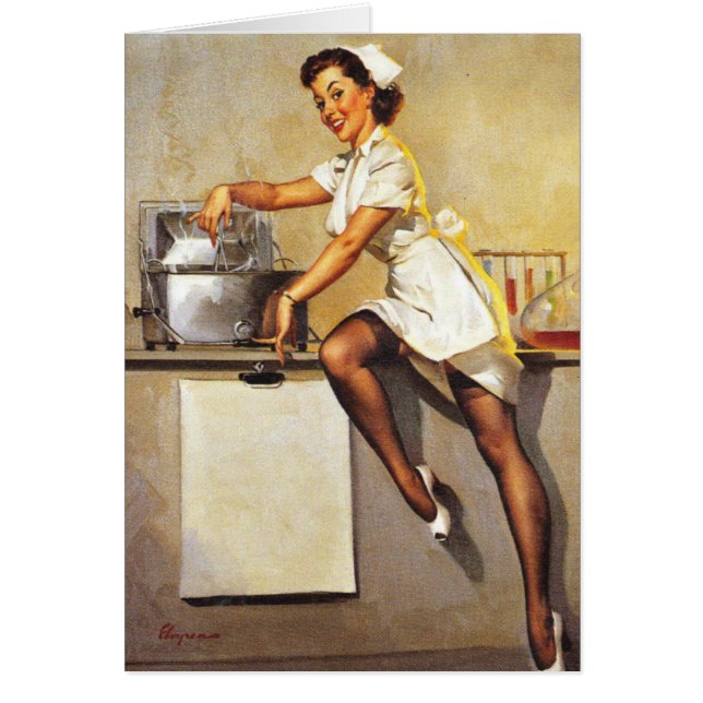 Cartão Enfermeira Vintage Pinup se dá bem (Frente)