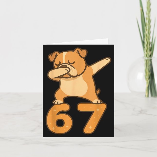 Cartão English Bulldog Dog 67 Meme Six Seven Funny Dabbin (Frente)