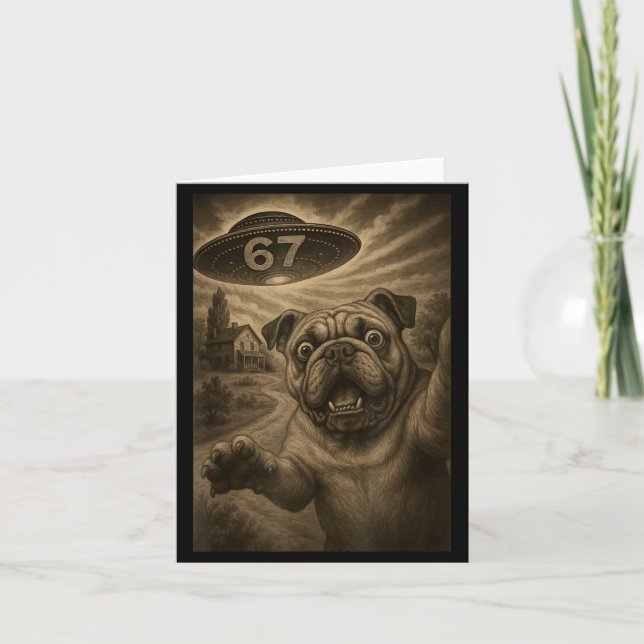 Cartão English Bulldog Dog Selfie 67 Meme Six Seven Funny (Frente)