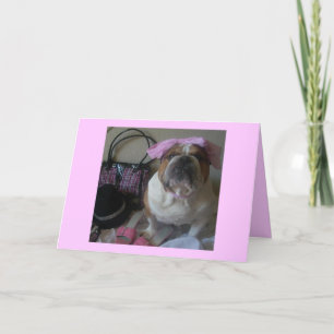 Cartão English Bulldog in Pink Birthday card