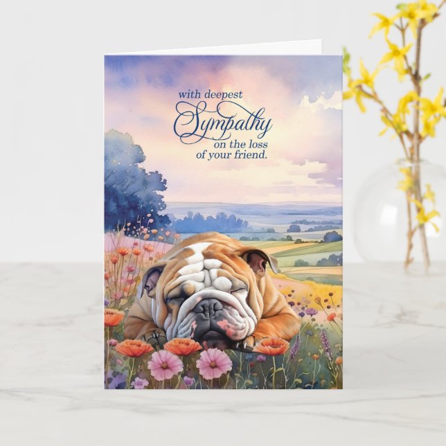Cartão English Bulldog with Wildflowers Pet Sympathy (Flor Amarela)
