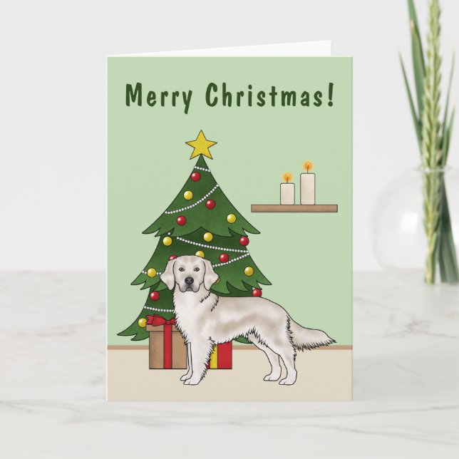Cartão English Cream Golden Retriever Com Árvore de Natal (Frente)