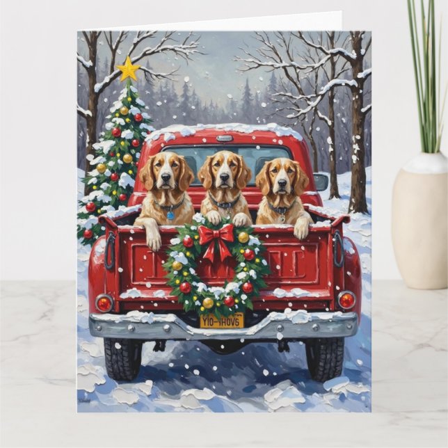 Cartão English Setter Christmas Red Truck Holiday (Frente)