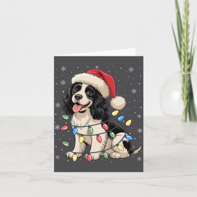 Cartão English Springer Spaniel Dog Christmas Tree Lights (Frente)