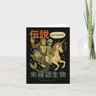 Cartão Engraçada Alienígena Bigfoot Unicórnio Arte Japone