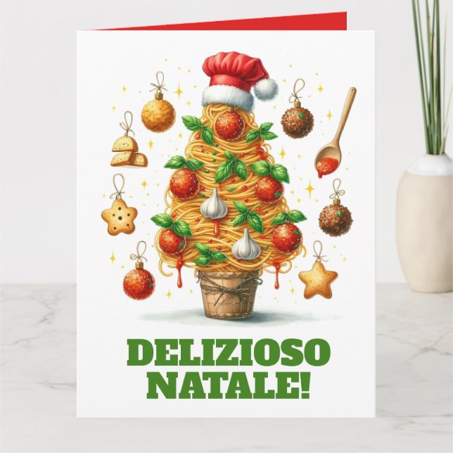 Cartão Engraçada Árvore de Natal Delizioso Natale! (Frente)