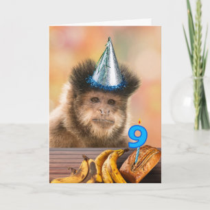 Cartão Engraçado 9º aniversário Capuchin Macaco Banana Br