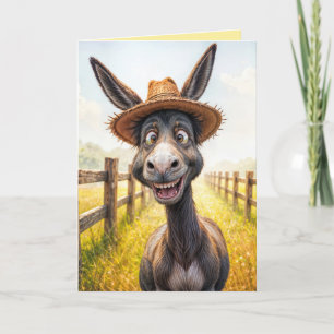 Cartão Engraçado Aniversário Donkey Vestindo um Chapéu