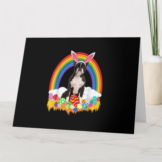 Cartão Engraçado Boston Terrier Páscoa de cachorro com ca (Frente)