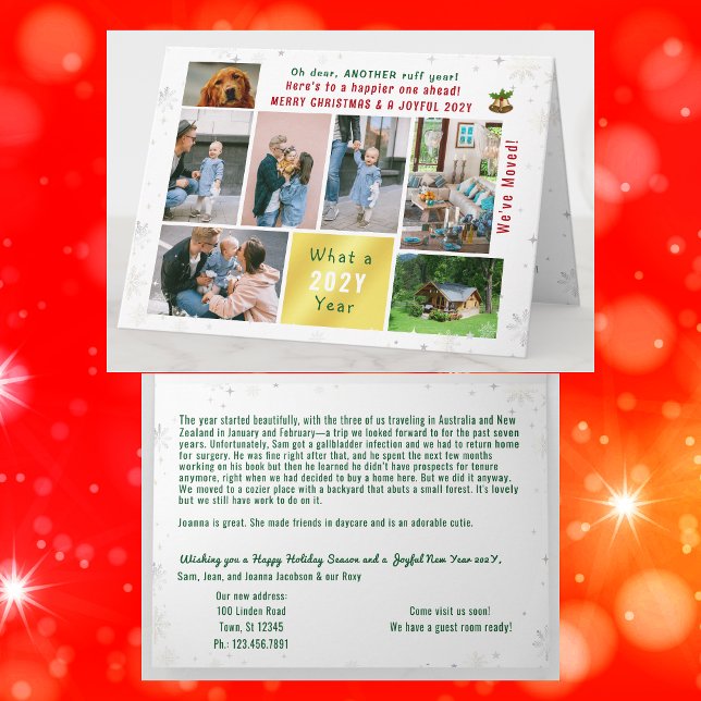 Cartão Engraçado Cachorro Ruff Ano Que Mudamos Novas Foto (Funny dog Ruff year Christmas card. 7 Photos. Peace, love, joy. We've Moved. Elegant, modern. Snow)