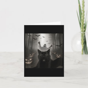 Cartão Engraçado Cat Selfie Com Ghost Spooky Halloween Co