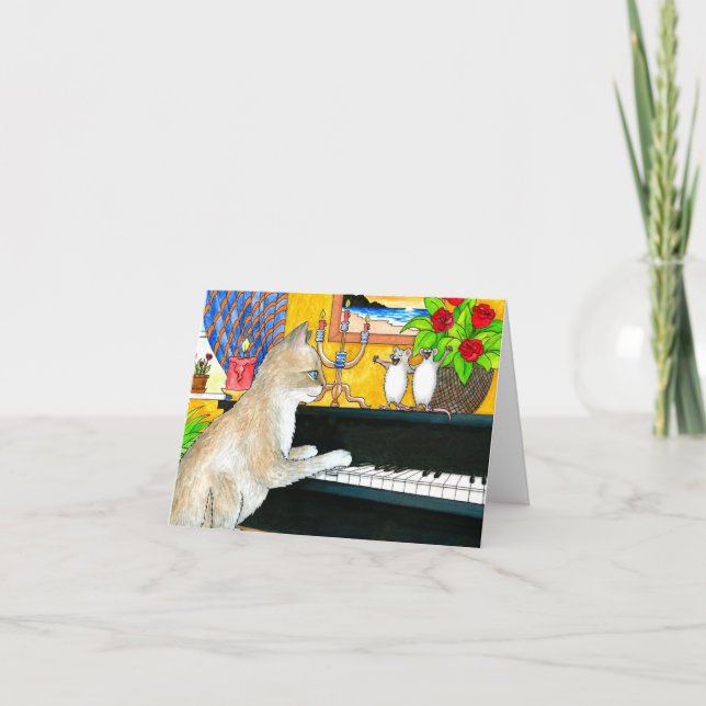 Cartão Engraçado Cat tocando piano 506 Folded Greeting Ca (Frente)