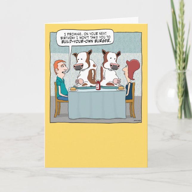 Cartão Engraçado Construir Vacas Burger Aniversário (Frente)