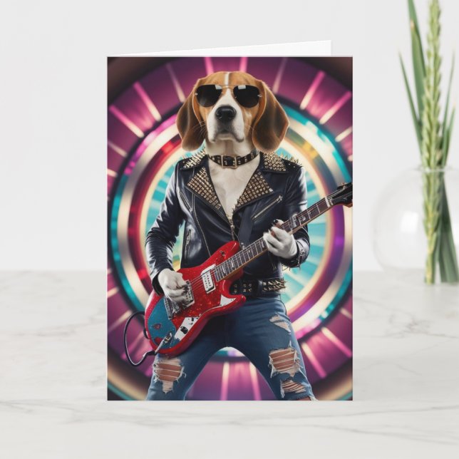 Cartão Engraçado de Beagle Rock Star (Frente)