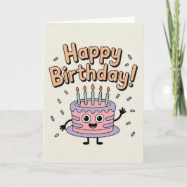 Cartão engraçado de bolo de aniversário fofo para