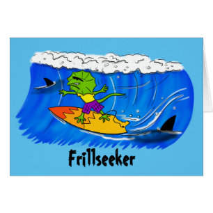 Cartão Engraçado de lagarta do pescoço surfando.