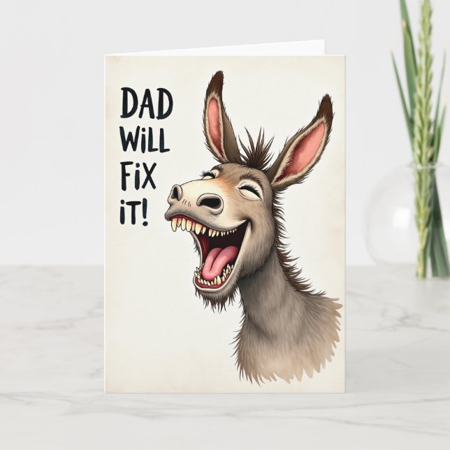 Cartão Engraçado do Dia dos Pais com Burro (Frente)