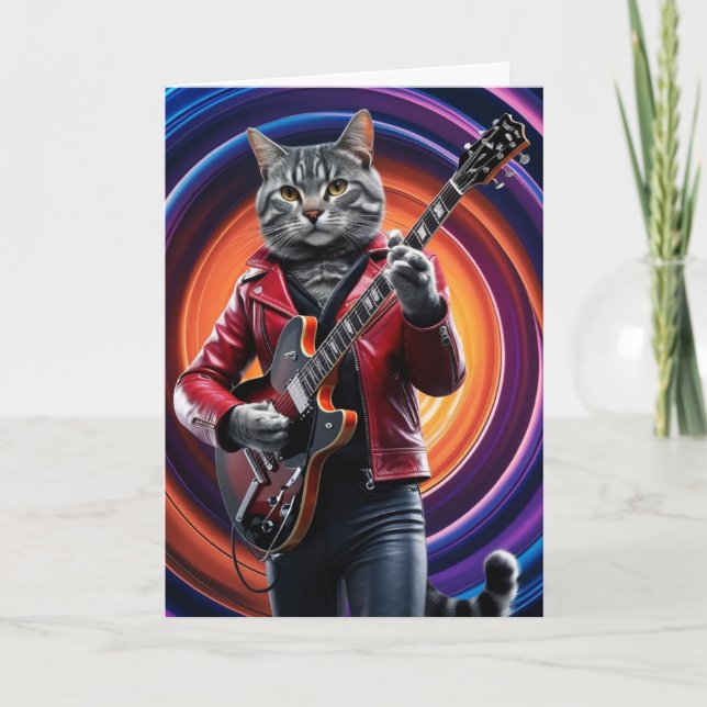 Cartão engraçado do Gato Cinzento Rocker (Frente)