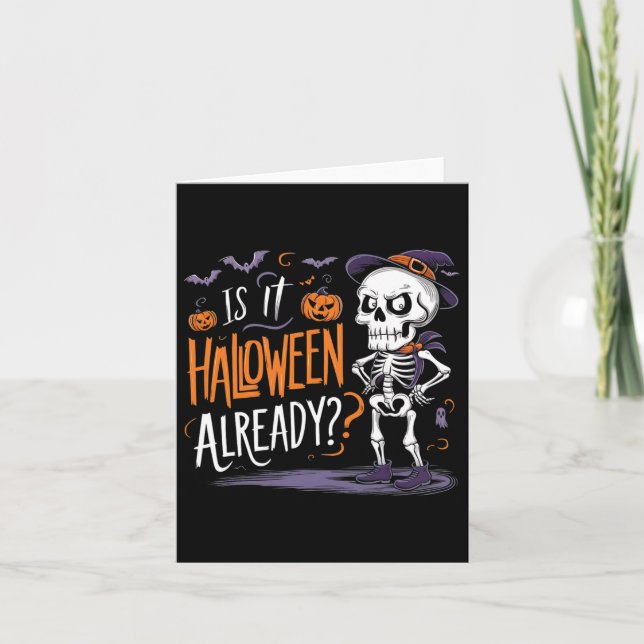Cartão Engraçado Esqueleto Fantasma É Halloween Já (Frente)