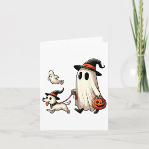 Cartão Engraçado Fantasma Andando Cachorro Spooky Season 