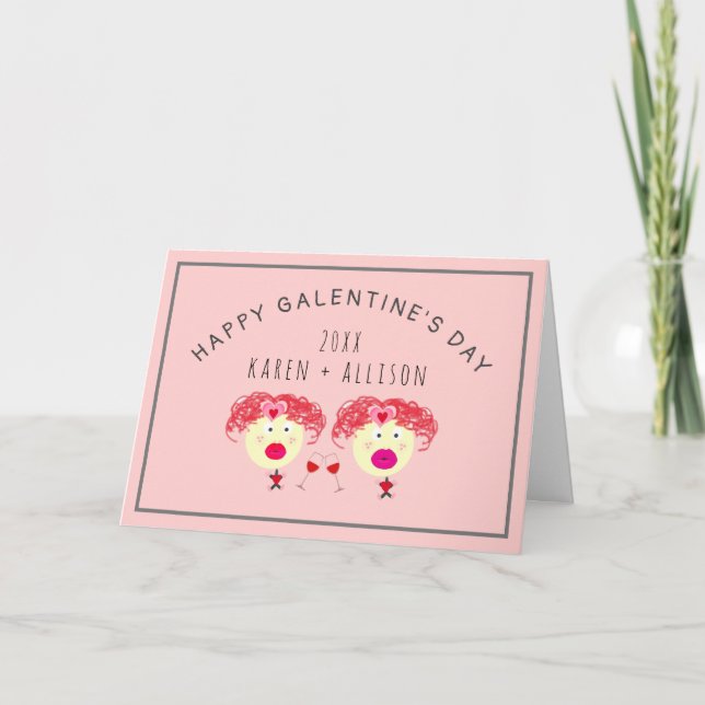 Cartão Engraçado Galentine Day BFF Coração Vermelho Rosa  (Frente)