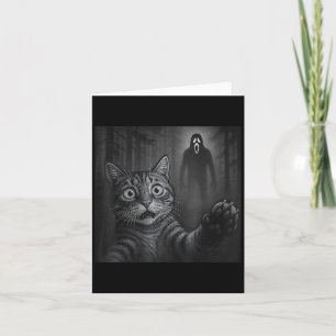 Cartão Engraçado Gato Selfie Com Ghost Halloween Assustad