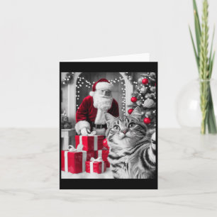 Cartão Engraçado Gato Selfie Com Papai Noel Memória de Na