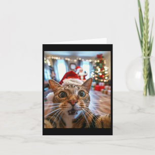 Cartão Engraçado Gato Selfie com Papais noeis Natal 13