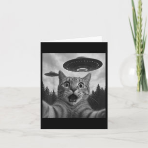 Cartão Engraçado Gato Selfie Com Ufos