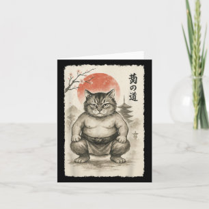 Cartão Engraçado Gato Sumo Wrestler Sumi-e Art Japonês An