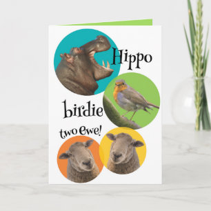 Cartão Engraçado Hippo Birdie Dois Aniversários