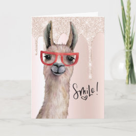 Cartão Engraçado Llama Pink Glitter Obrigado
