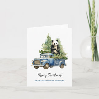 Cartão Engraçado Panda em Blue Vintage Van Xmas