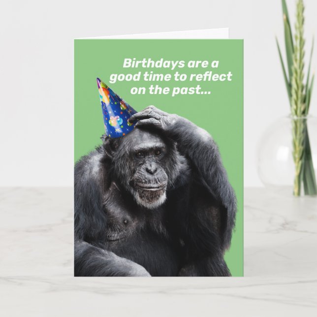 Cartão Engraçado Pensar Chimpanzé Com Festa Que Aniversár (Frente)