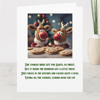 Cartão Engraçado Poema de Natal Bonito Reindete de Natal