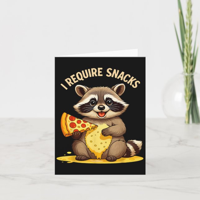 Cartão Engraçado Raccoon, Eu Preciso De Snacks (Frente)