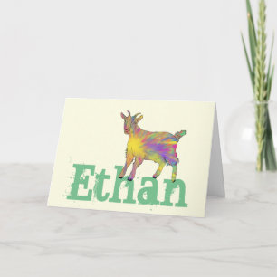 Cartão Engraçado Rainbow Goat Colorida Animal Art Name E