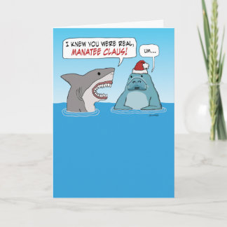 Cartão Engraçado Shark e Manatee Claus Natal
