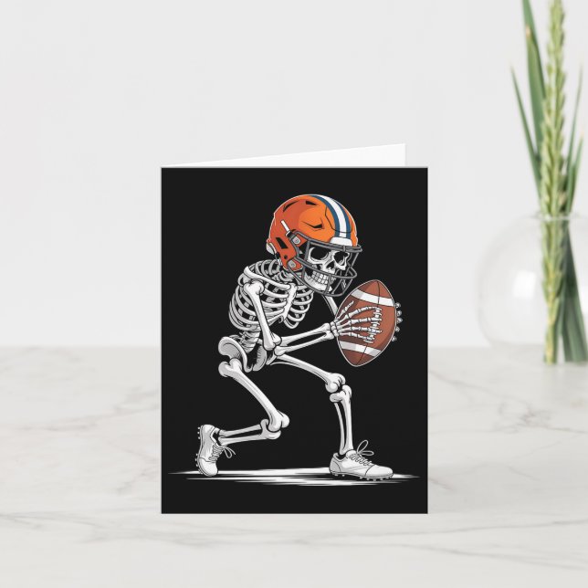 Cartão Engraçado Skeleton Futebol de Halloween Meninos Fi (Frente)