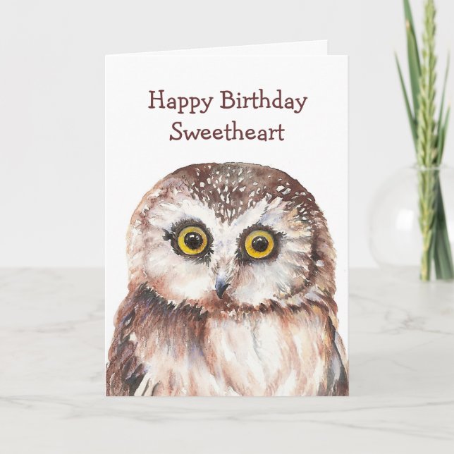 Cartão Engraçado Sweetheart Birthday Cute Owl - (Frente)